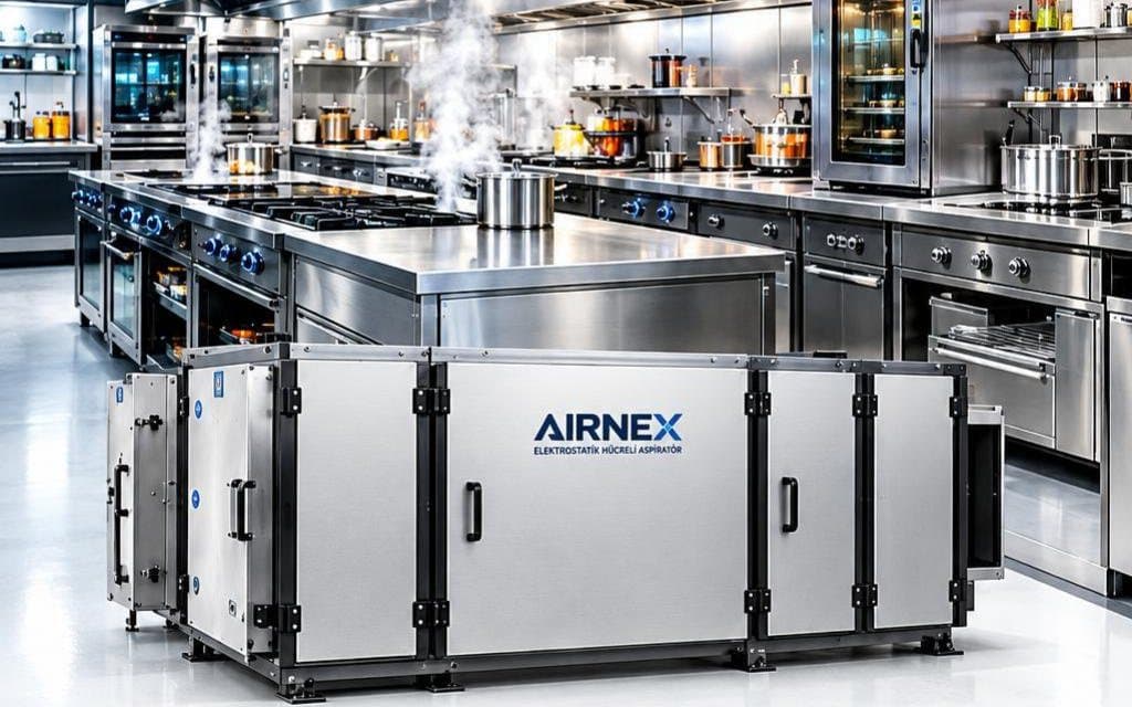 Endüstriyel mutfakta AIRNEX elektrostatik hücreli aspiratör
